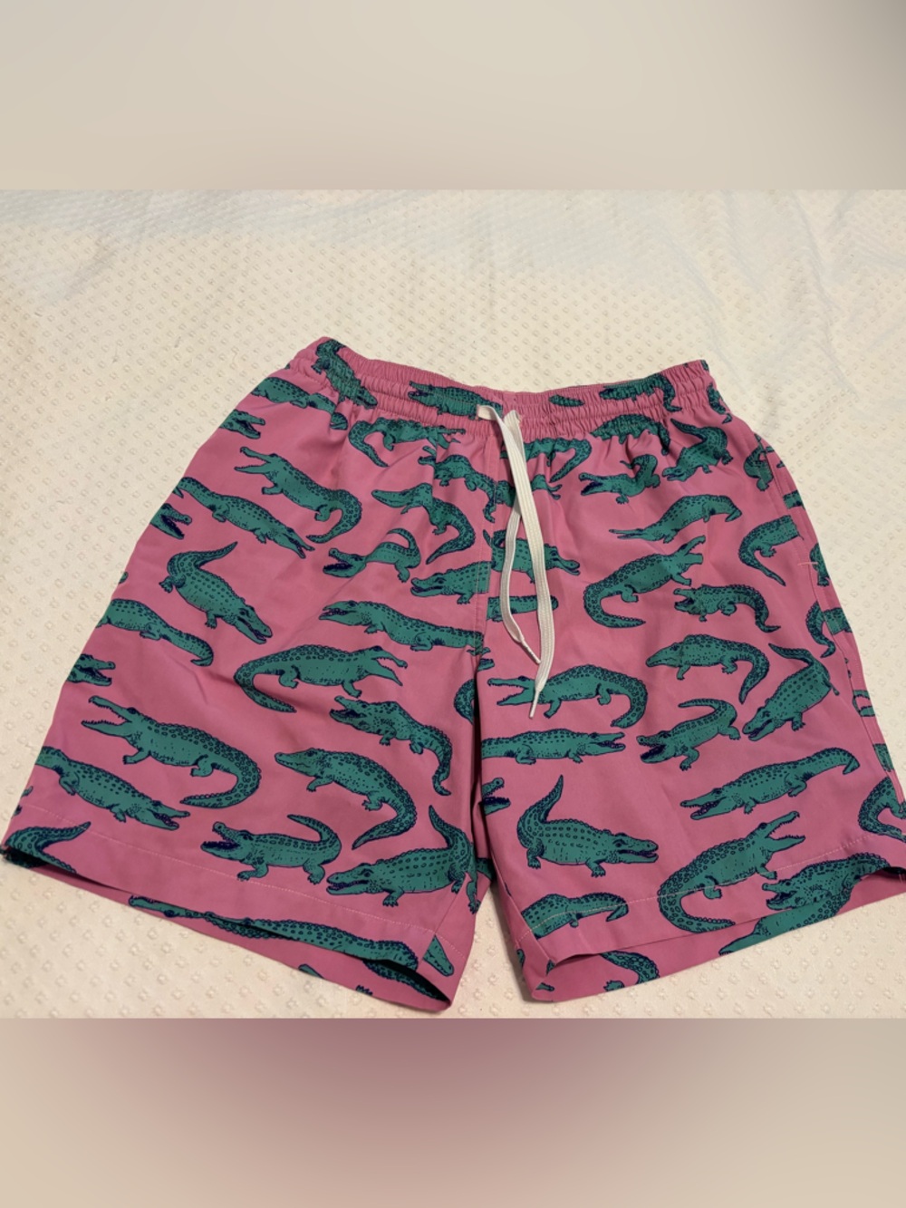 Chubbies Pink Swim Shorts with Teal Alligator Print